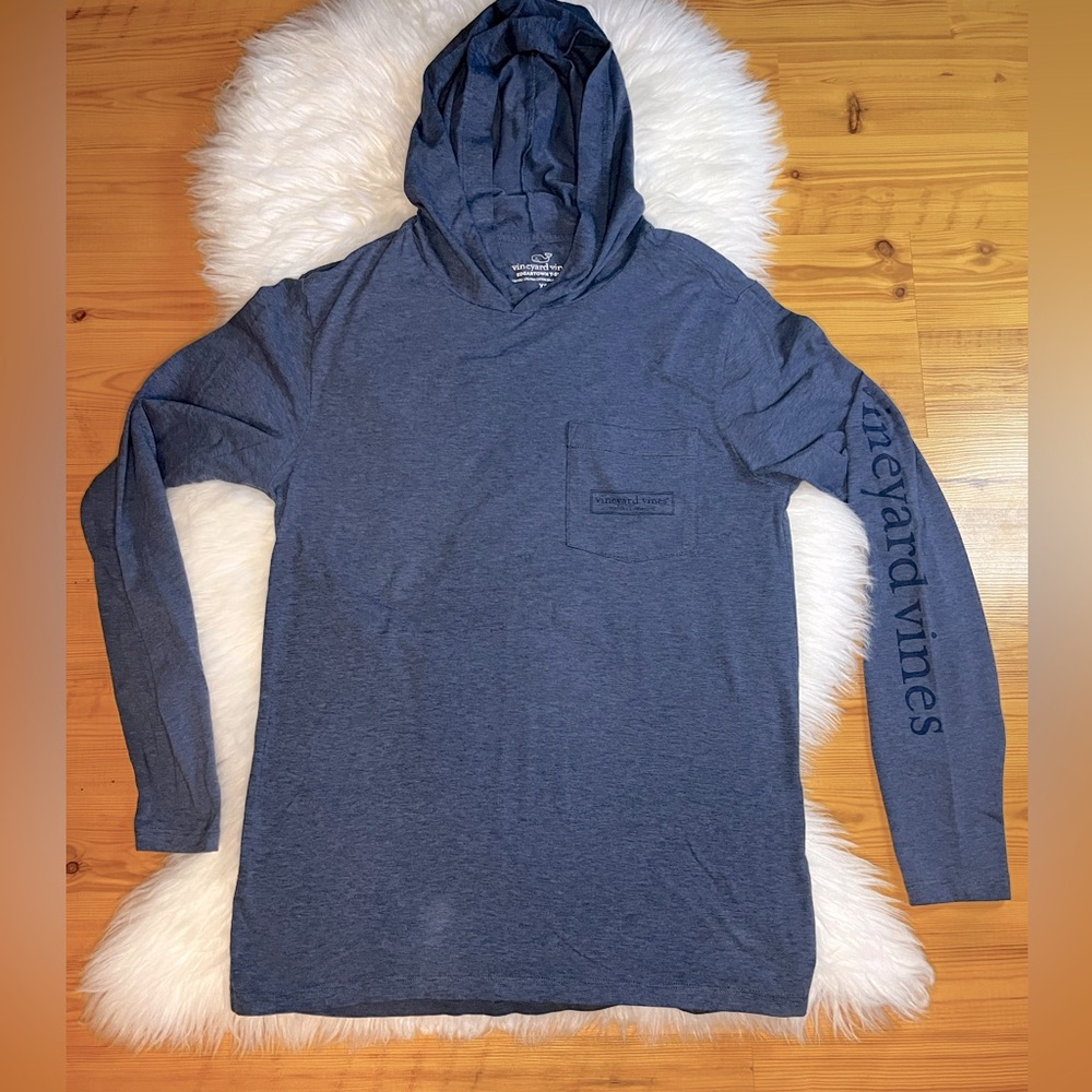 Vineyard Vines Edgartown Tonal Logo Box Long-Sleeve Hoodie Tee XS Blue